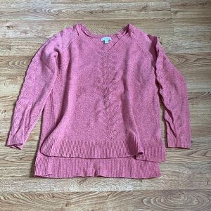 LC Lauren Conrad Dusty Rose V-Neck Pointelle Knit Sweater Size XS Soft High Low